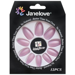 JANE LOVE NAILS Umělé nalepovací nehty 15 světle fialové lila matné Stiletto 12ks